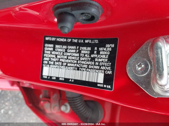 Honda CIVIC EX 2018 SHHFK7H52JU430711 Image 9