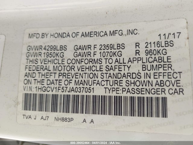 Honda Accord Ex-l 2018 1HGCV1F57JA037051 Image 9