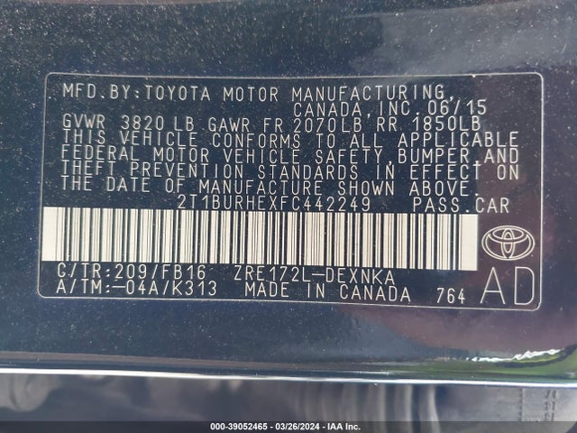 Toyota COROLLA LE 2015 2T1BURHEXFC442249 Image 9