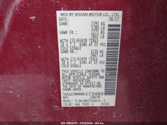 Nissan MURANO S 2017 5N1AZ2MH8HN173460 Image 9