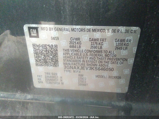 Chevrolet EQUINOX LT 2019 3GNAXJEV3KS646050 Image 9