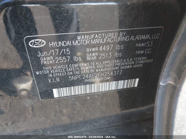 Hyundai SONATA SE 2015 5NPE24AF2FH254377 Image 9