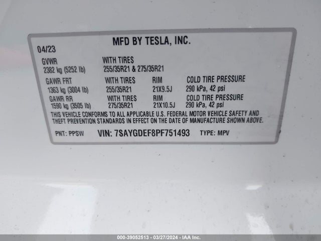 7SAYGDEF8PF751493 Tesla Model Y Awd/performance Dual Motor All-wheel Drive