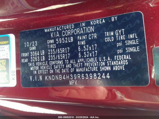 KNDNB4H39R6398244 KIA Carnival Mpv Lx Seat Package