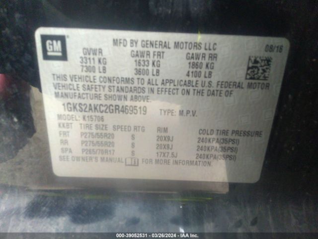 1GKS2AKC2GR469519 GMC YUKON SLE