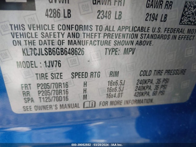 Chevrolet Trax Lt 2016 KL7CJLSB6GB648626 Image 9
