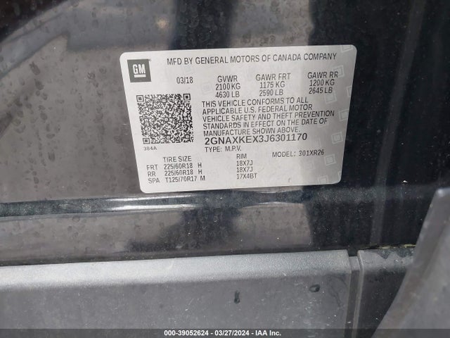 Chevrolet EQUINOX LT 2018 2GNAXKEX3J6301170 Image 9