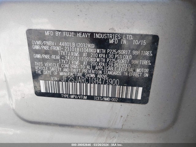 Subaru Forester 2.5i Limited 2016 JF2SJARC1GH473900 Image 9