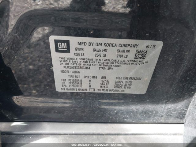 KL4CJASBXGB623164 Buick Encore