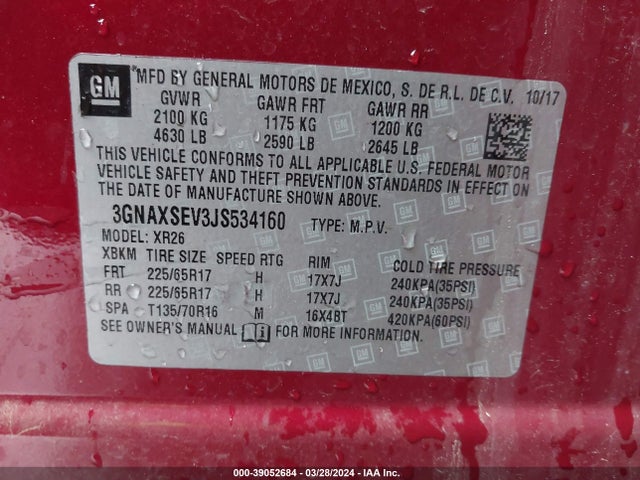 Chevrolet EQUINOX LT 2018 3GNAXSEV3JS534160 Image 9