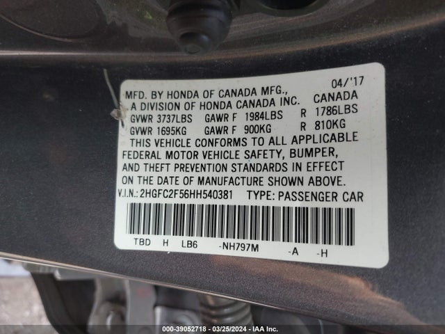 Honda Civic Lx 2017 2HGFC2F56HH540381 Image 9