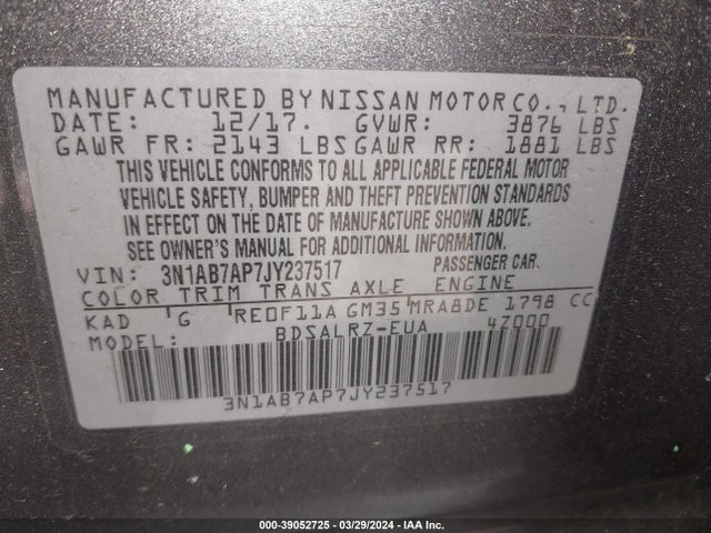 Nissan SENTRA SR 2018 3N1AB7AP7JY237517 Image 9