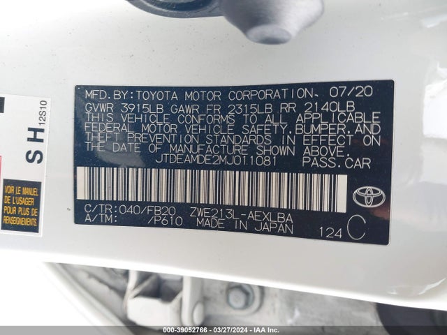 Toyota Corolla Hybrid Le 2021 JTDEAMDE2MJ011081 Image 9