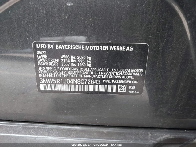 BMW 330I 2022 3MW5R1J04N8C72643 Image 9