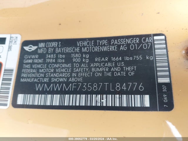 2007 MINI COOPER S WMWMF73587TL84776 Photo 8