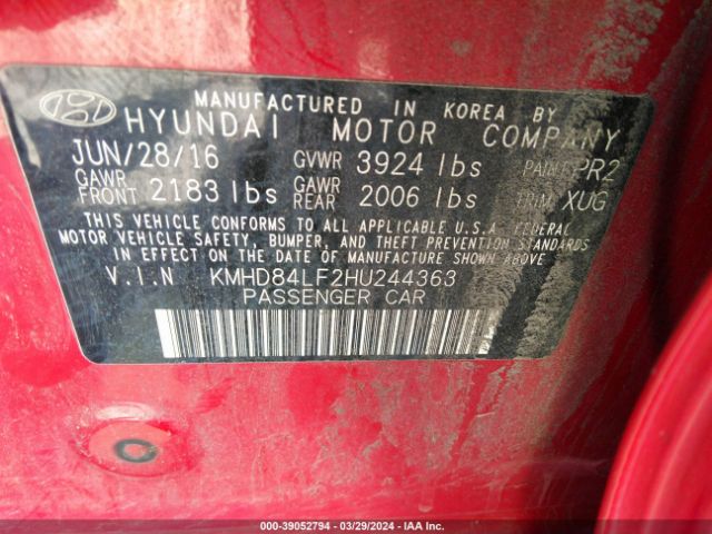 KMHD84LF2HU244363 Hyundai Elantra Value Edition