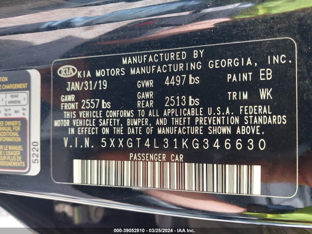 KIA Optima Lx 2019 5XXGT4L31KG346630 Image 9
