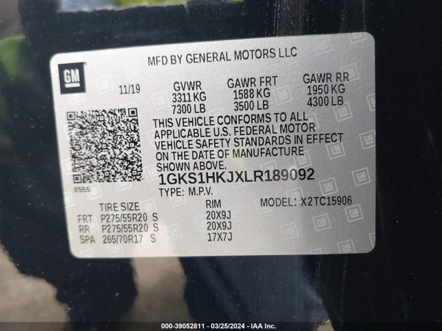 1GKS1HKJXLR189092 GMC Yukon Xl 2wd Denali