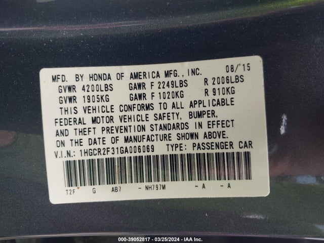 Honda ACCORD LX 2016 1HGCR2F31GA006069 Image 9