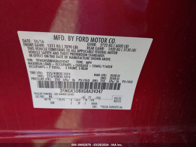 Ford Flex Limited 2016 2FMGK5D8XGBA24347 Image 9