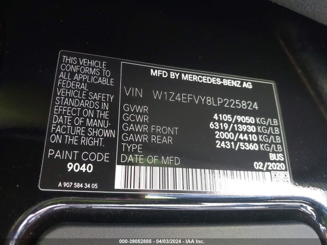W1Z4EFVY8LP225824 Mercedes-Benz Sprinter 2500 Standard Roof V6