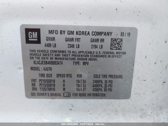 KL4CJESB4KB893474 Buick Encore Awd Preferred