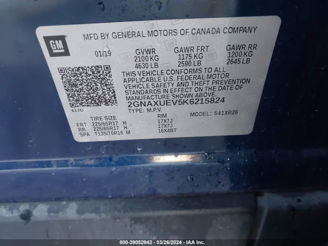 Chevrolet EQUINOX LT 2019 2GNAXUEV5K6215824 Image 9