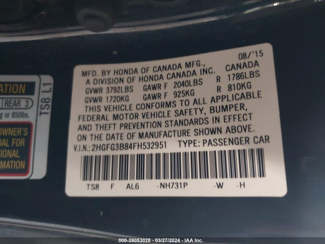 Honda CIVIC EX 2015 2HGFG3B84FH532951 Image 9