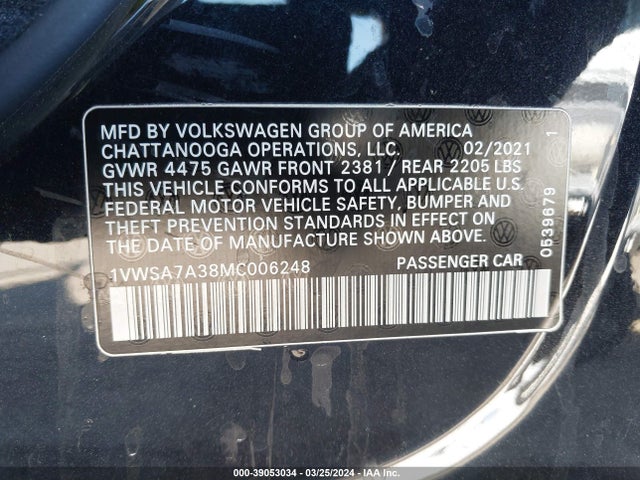 Volkswagen Passat 2.0t Se 2021 1VWSA7A38MC006248 Image 9