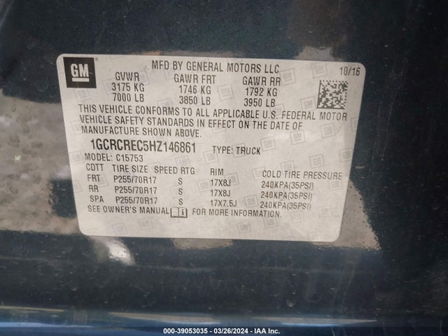 Chevrolet Silverado 1500 1lt 2017 1GCRCREC5HZ146861 Image 9