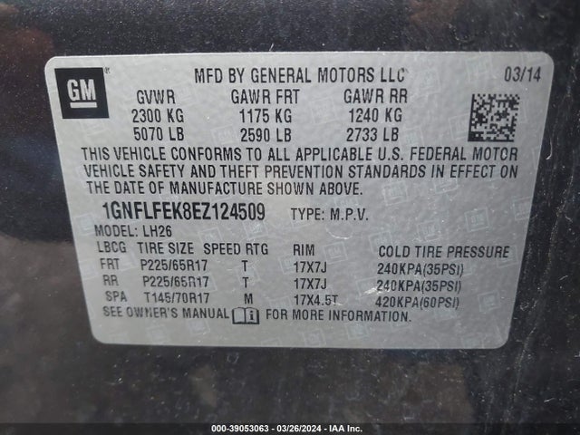Chevrolet EQUINOX 1LT 2014 1GNFLFEK8EZ124509 Image 9