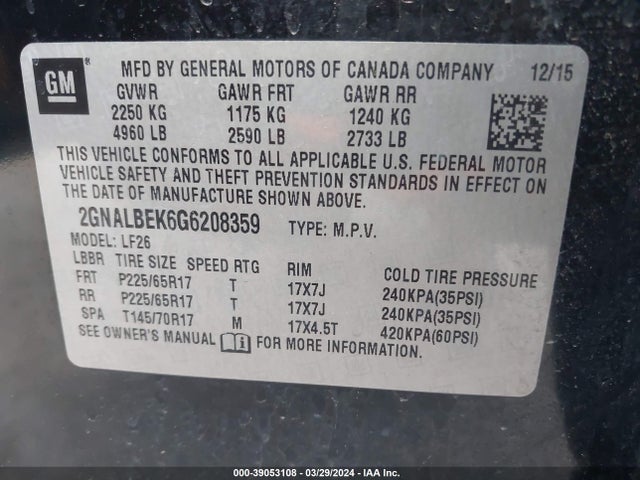 Chevrolet EQUINOX LS 2016 2GNALBEK6G6208359 Image 9