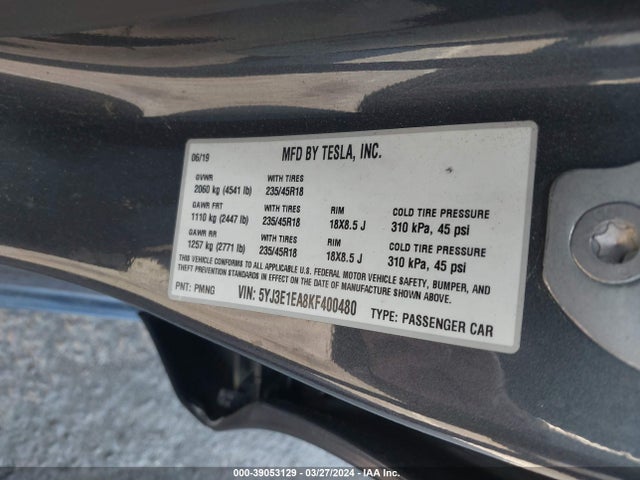Tesla Model 3 Long Range/mid Range/standard Range/standard Range Plus 2019 5YJ3E1EA8KF400480 Image 9