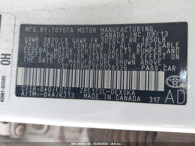 Toyota Corolla S Plus 2014 2T1BURHE2EC029336 Image 9