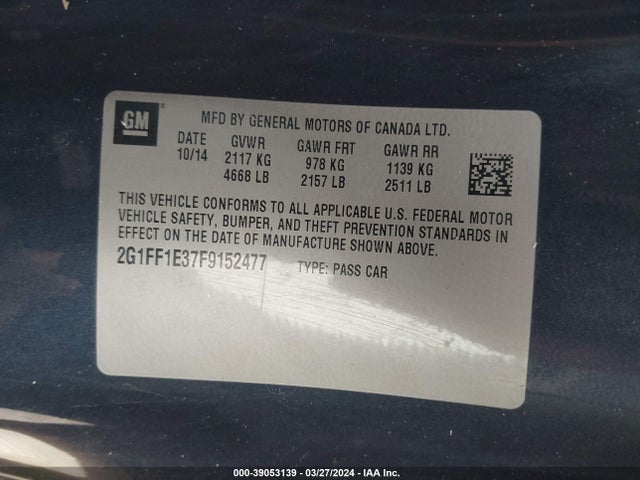 Chevrolet Camaro 2lt 2015 2G1FF1E37F9152477 Image 9
