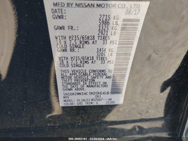 Nissan Pathfinder Sv 2017 5N1DR2MN1HC909668 Image 9