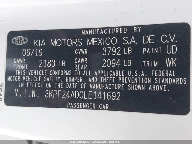 KIA Forte Lxs 2020 3KPF24AD0LE141692 Image 9
