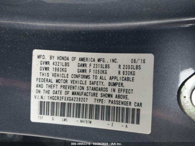 1HGCR2F5XGA239207 Honda Accord Sport