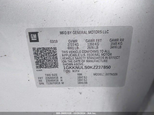 GMC Acadia Slt-1 2019 1GKKNULS0KZ237850 Image 9