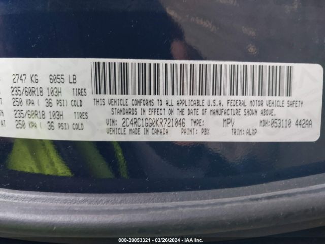 2C4RC1GG0KR721046 Chrysler Pacifica Limited