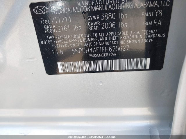 Hyundai ELANTRA SE 2015 5NPDH4AE1FH625627 Image 9