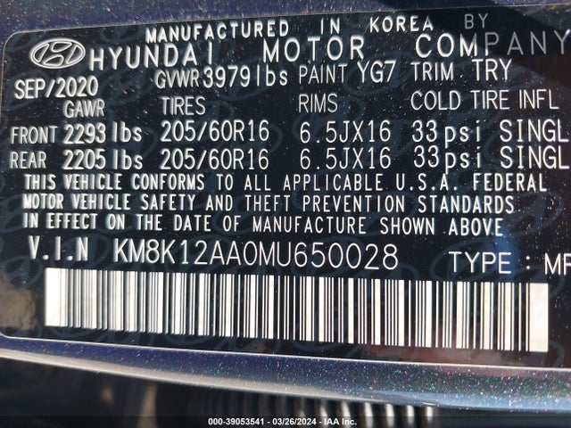Hyundai Kona Se 2021 KM8K12AA0MU650028 Image 9