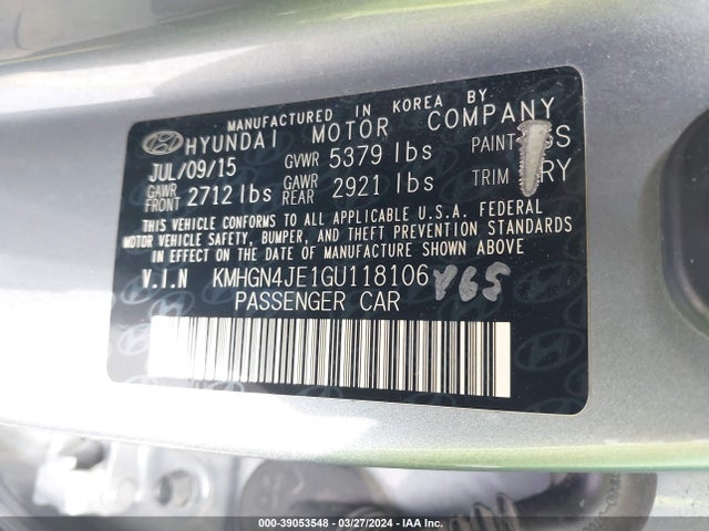 Hyundai Genesis 3.8 2016 KMHGN4JE1GU118106 Image 9