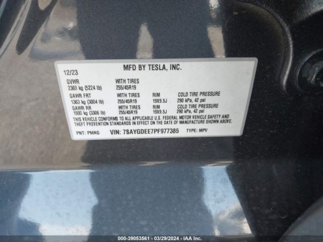 7SAYGDEE7PF977385 Tesla Model Y Awd/long Range Dual Motor All-wheel Drive
