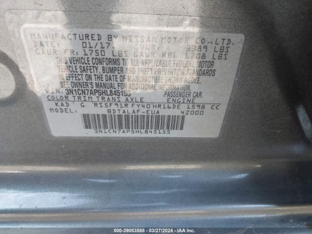 3N1CN7AP5HL845155 Nissan Versa 1.6 S