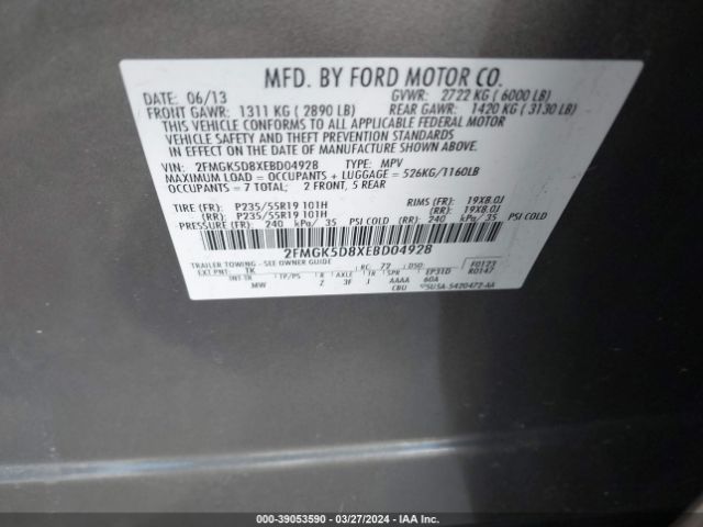 2FMGK5D8XEBD04928 Ford Flex Limited