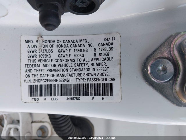 Honda Civic Lx 2017 2HGFC2F55HH538461 Image 9