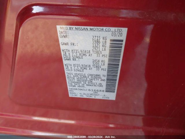 5N1DR2BN5LC616688 Nissan Pathfinder Sv 2wd