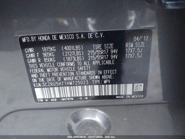 3CZRU5H71HM725023 Honda Hr-v Ex-l