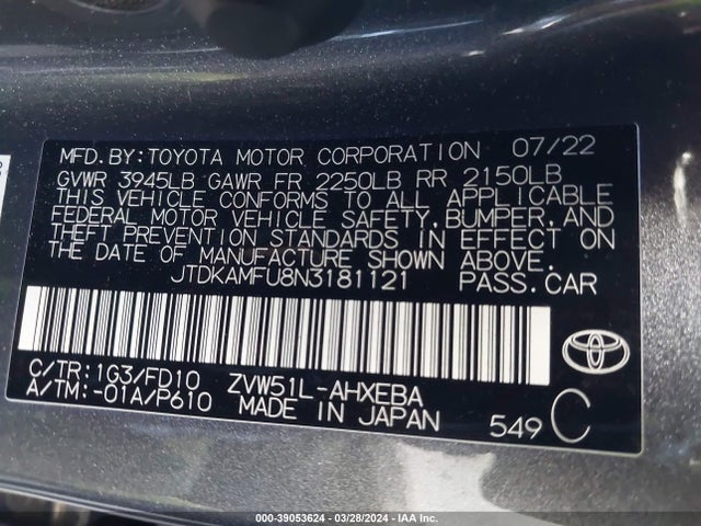 Toyota Prius Le 2022 JTDKAMFU8N3181121 Image 9